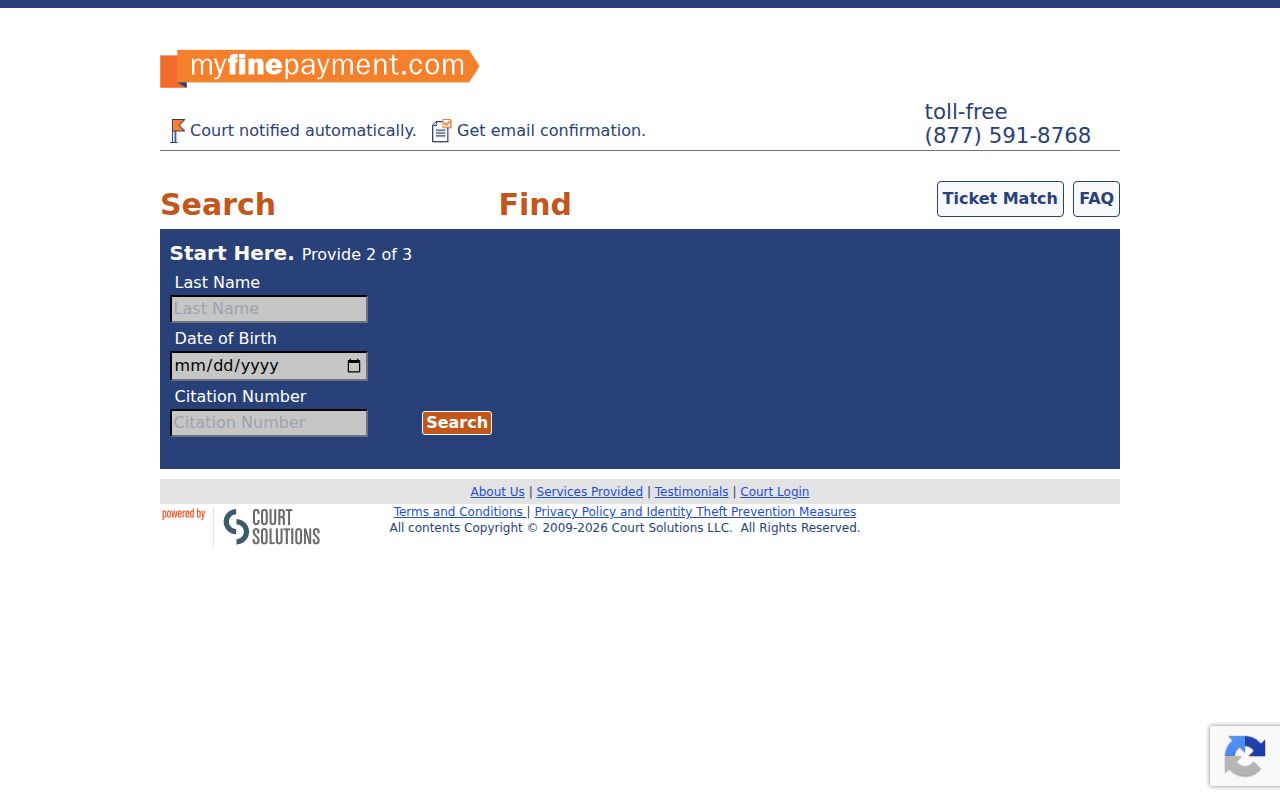 MyFinePayment two-of-three citation lookup for Little River County
