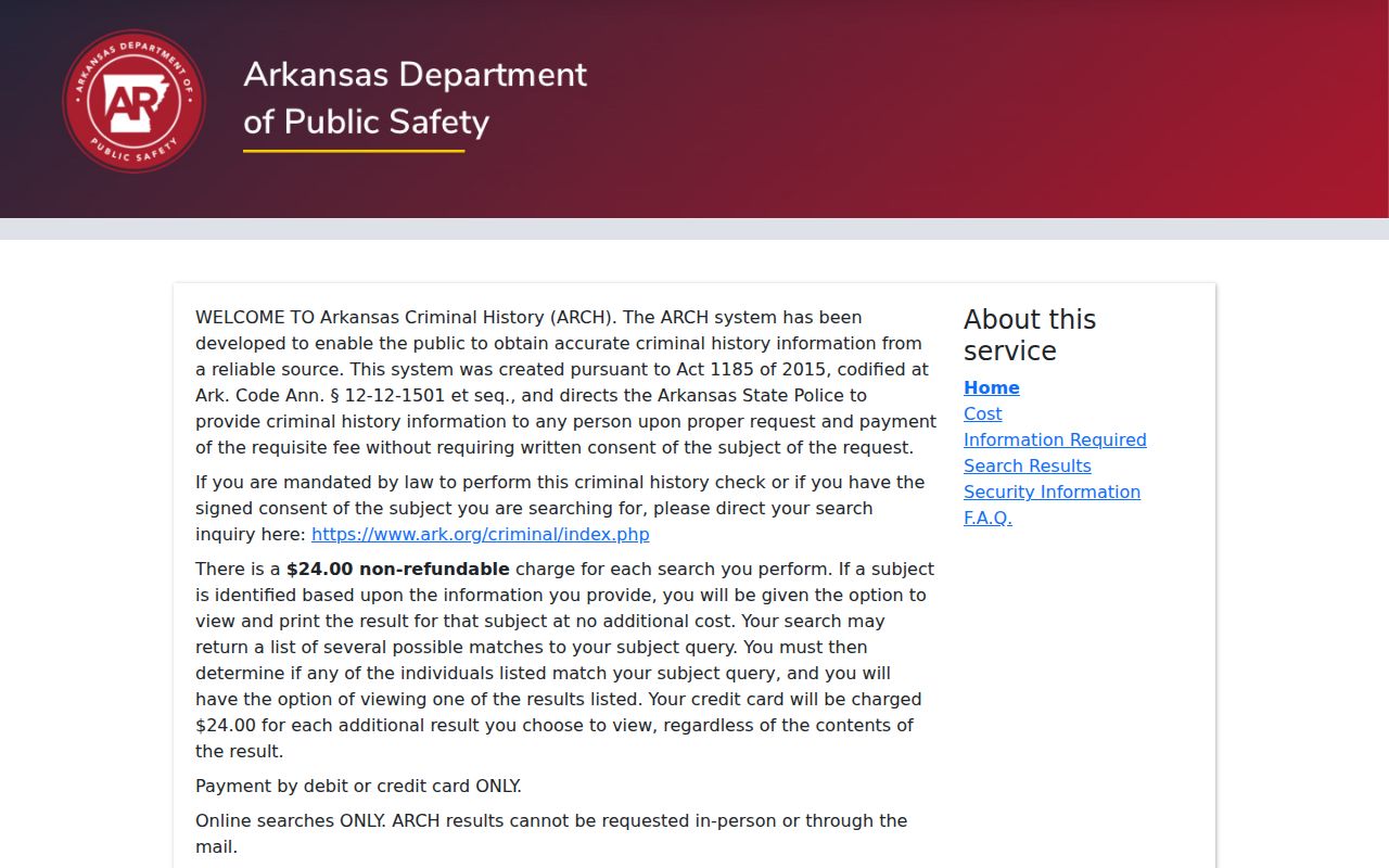 ARCH criminal-history fields and active-warrant exclusions