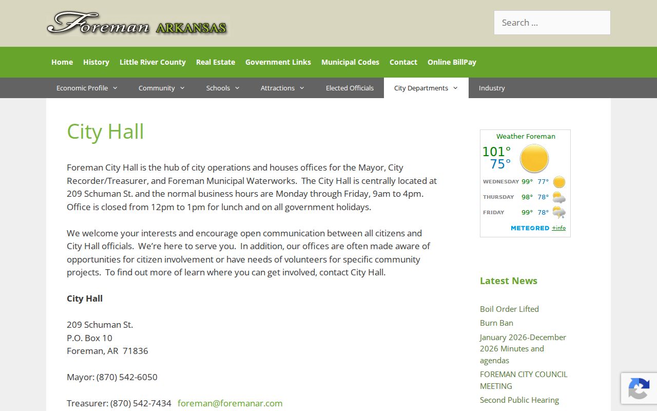 Foreman City Hall source for Foreman warrant routing