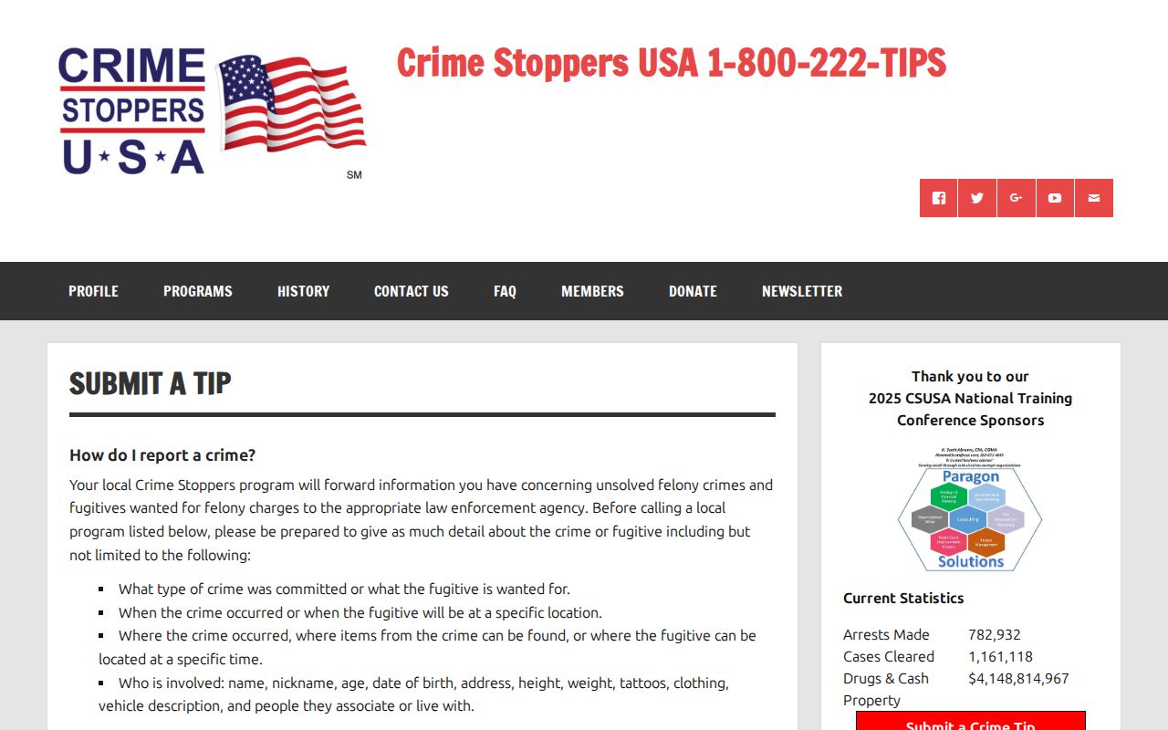 Generic national Crime Stoppers tip model not verified as a Little River County program