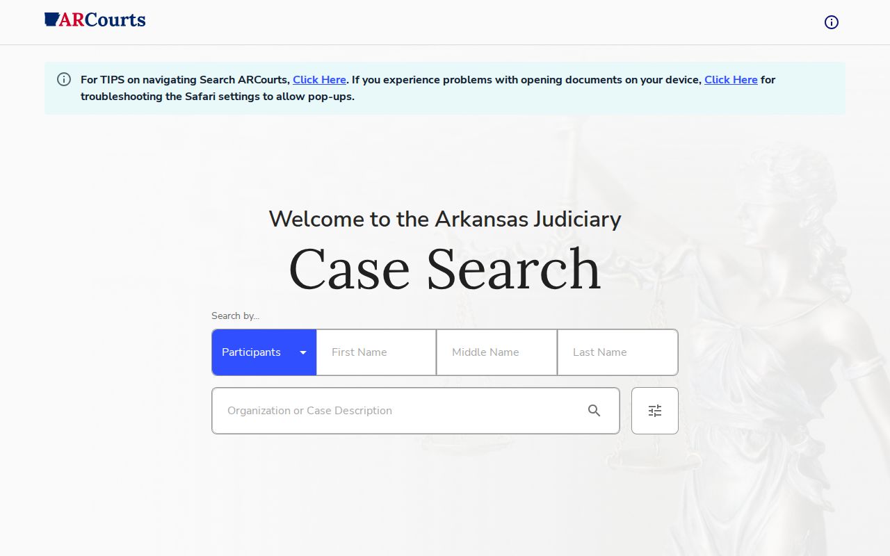 Little River County warrant check fields in Search ARCourts