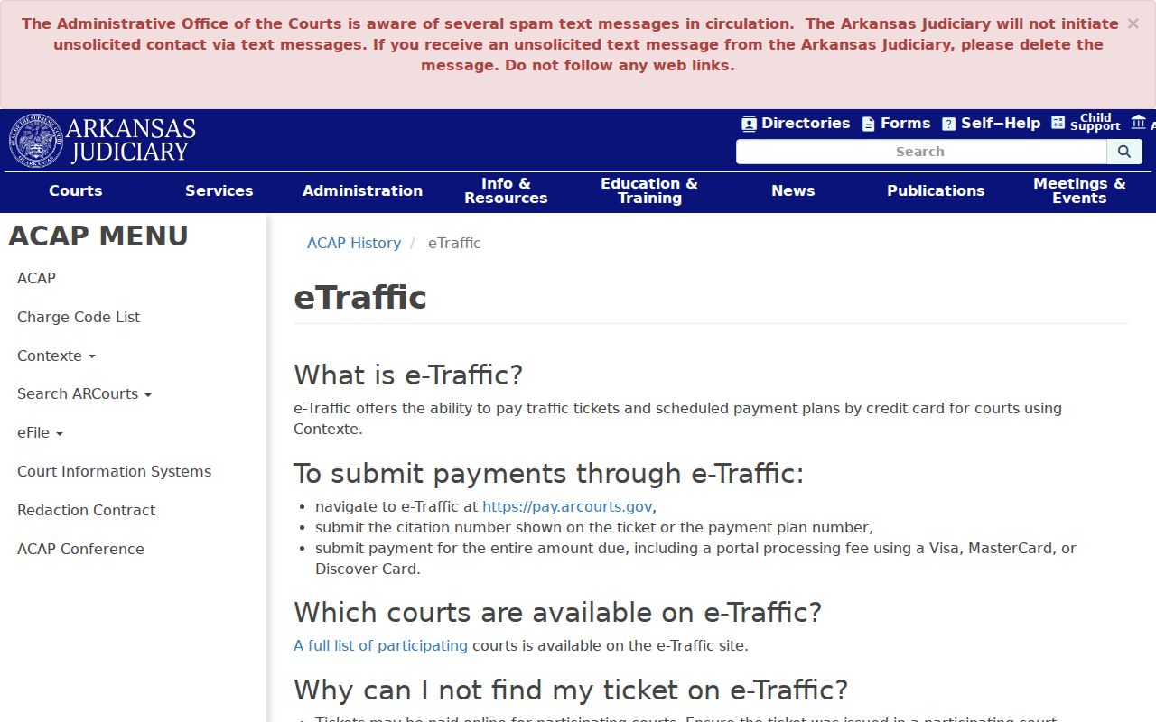 Arkansas eTraffic failure-to-appear warning for traffic warrants
